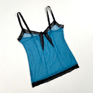 vintage D&G blue mesh cami tank top with black lace details